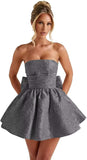 Strapless Satin Homecoming Dresses for Teens 2027 Jacquard A-line Short Prom Cocktail Gowns with Bow