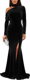 Mermaid Velvet Prom Dresses with Slit 2027 Long Sleeve Formal Dress for Women One Shoulder Evening Party Gowns