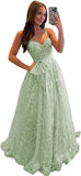 Lace Tulle Prom Dresses with Bow Appliques Corset A Line Long Formal Dress