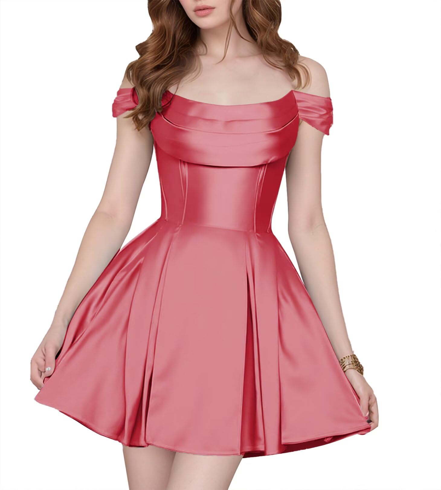 Satin Homecoming Dresses Short Wedding Dresses 2026 Off Shoulder Prom Dress with Pockets A Line Formal Party Gown