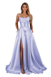 Satin Prom Dresses for Teens Long A-Line Cowl Neck Formal Evening Gown with Slit 2026 Maxi Ball Gowns