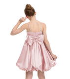 Satin Homecoming Dress for Girls Short Satin Flower Girl Dresses for Wedding Party Prom Gown with Bow