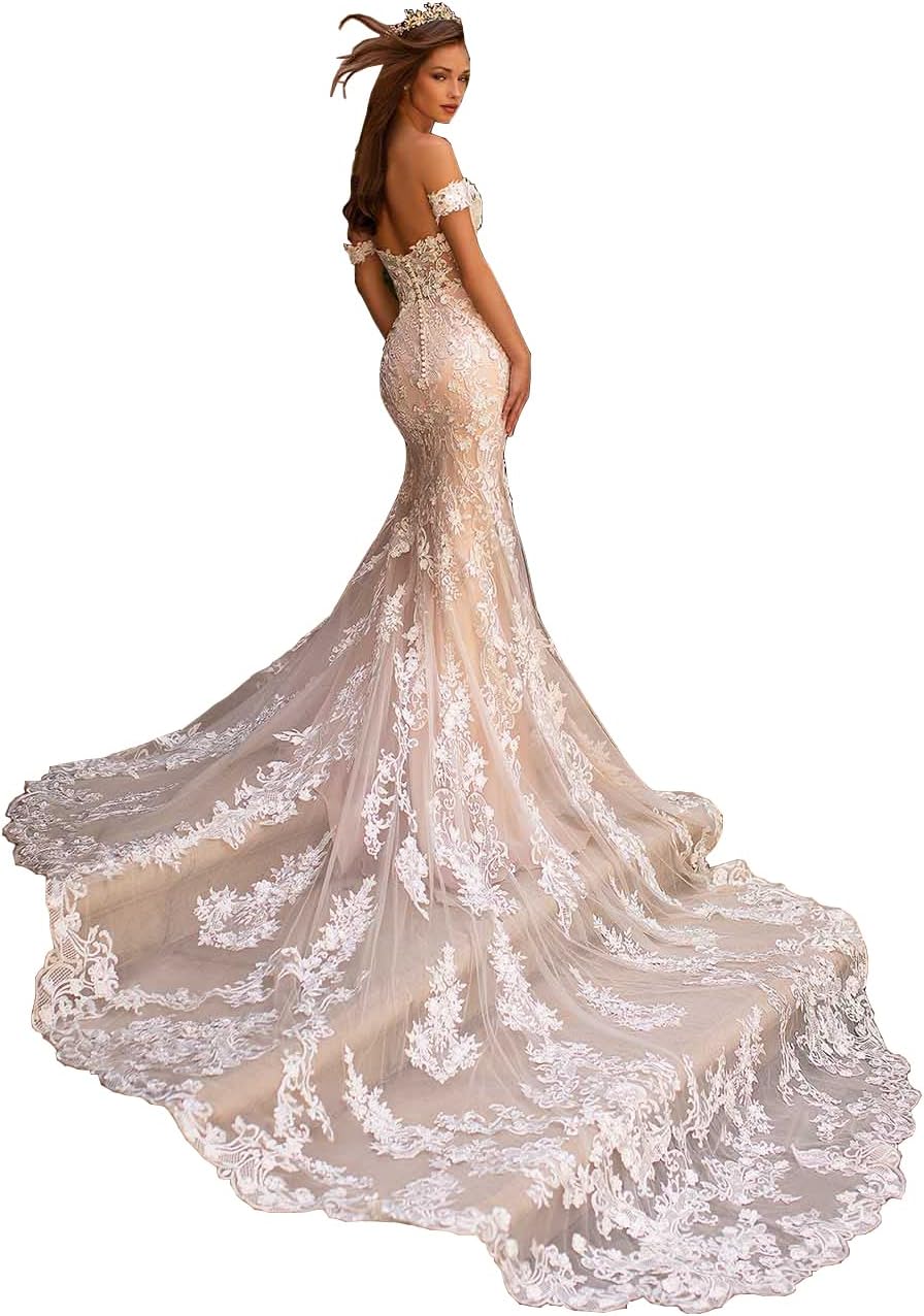 Women's Beach Wedding Dresses for Bride 2025 Long Lace Wedding Bridal Gowns