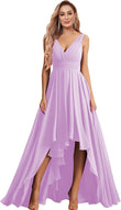 Vestidos de dama de honor con escote en V para mujer, para boda, con bolsillos, de gasa fruncida, largos, formales, para fiesta de graduación y noche.