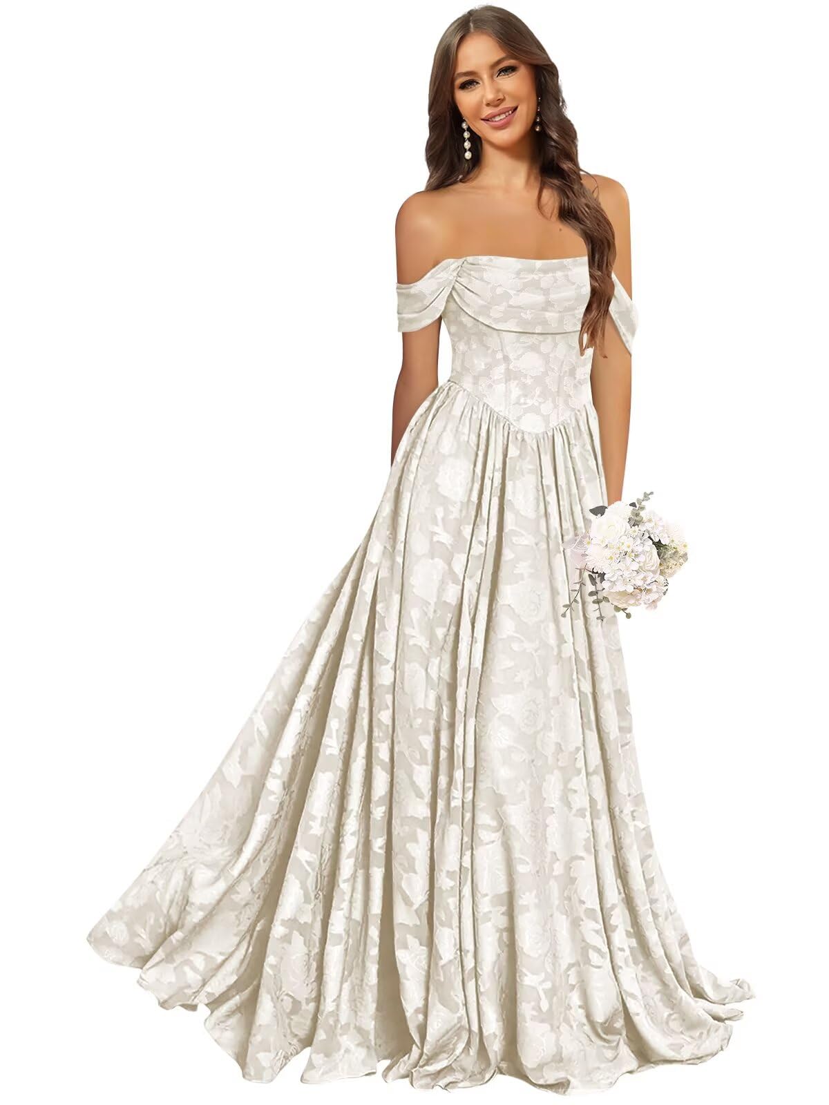 Jacquard Chiffon Bridesmaid Dresses Long Off The Shoulder Formal Evening Dress for Women