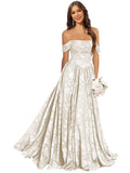 Jacquard Chiffon Bridesmaid Dresses Long Off The Shoulder Formal Evening Dress for Women