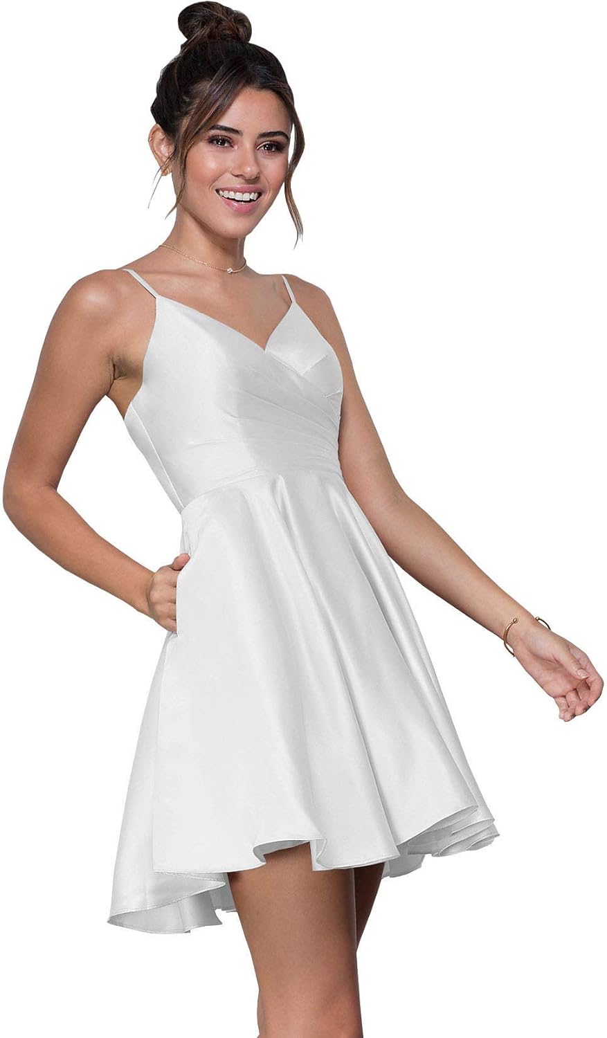Women's Short Homecoming Dresses with Pockets A Line Ruched Satin Form kingbridals Women's Short Homecoming Dresses with Pockets A Line Ruched Satin Form kingbridals