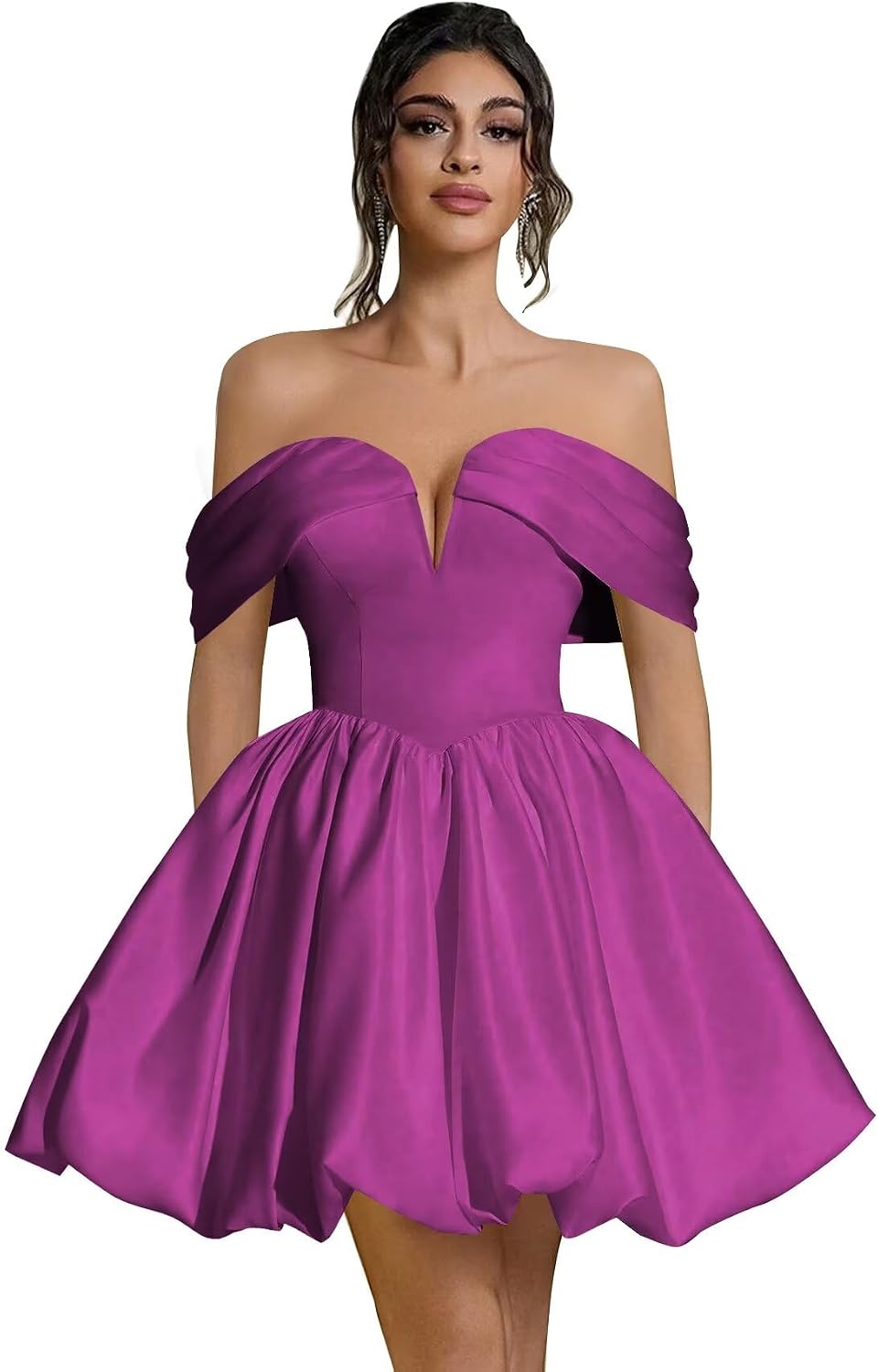 Off Shoulder Satin Homecoming Dresses Teens Short Bubble Dress A Line Mini Cocktail Party Gown