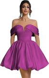 Off Shoulder Satin Homecoming Dresses Teens Short Bubble Dress A Line Mini Cocktail Party Gown