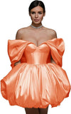 Off The Shoulder Short Wedding Dresses for Bride Puffy Satin Bridal Dresses w/Pockets Strapless Formal Ball Gowns