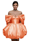 Off The Shoulder Short Wedding Dresses for Bride Puffy Satin Bridal Dresses w/Pockets Strapless Formal Ball Gowns