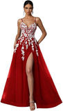 Tulle Prom Dresses 2027 Puffy Ball Gown for Women Formal V Neck Lace Appliques Evening Gown with Slit Long Homecoming Dress