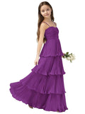 Chiffon Pleated Junior Bridesmaid Dress Princess Birthday Tiered Ruffle Prom Gown Wedding Long Flower Girl Dress