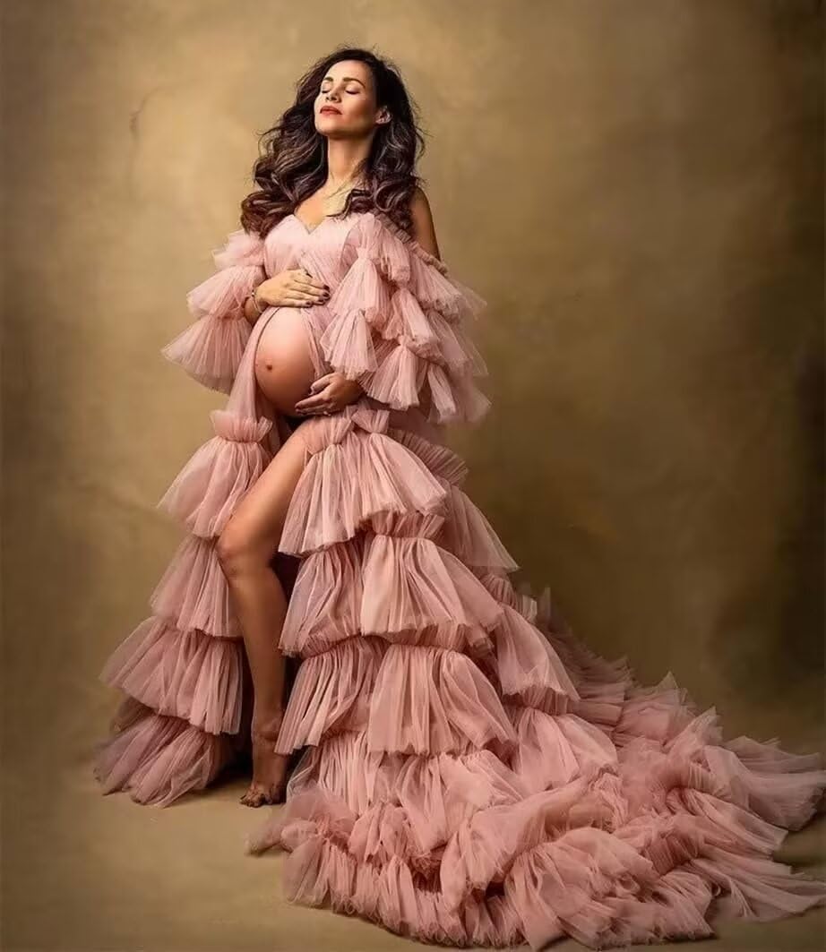 Puffy Tulle Robe Maternity Dress for Photoshoot Off Shoulder Bridal Lingerie Maternity Gowns for BabyShower