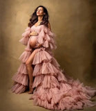 Puffy Tulle Robe Maternity Dress for Photoshoot Off Shoulder Bridal Lingerie Maternity Gowns for BabyShower