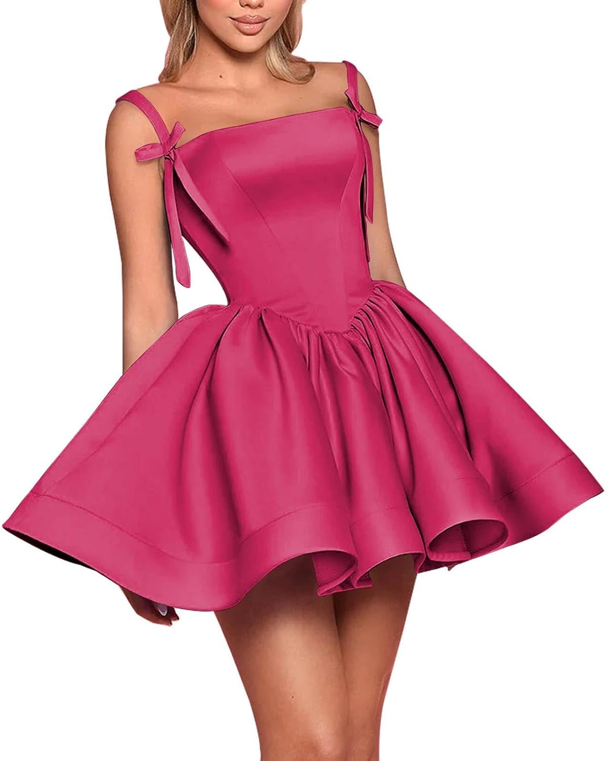 Satin Homecoming Dresses for Teens 2027 Spaghetti Straps Square Neck A-line Short Prom Dresses with Pockets