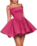 Satin Homecoming Dresses for Teens 2027 Spaghetti Straps Square Neck A-line Short Prom Dresses with Pockets