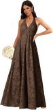 Floral Lace Bridesmaid Dresses for Women Long V Neck A-Line Open Back Halter Formal Evening Gown