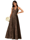 Floral Lace Bridesmaid Dresses for Women Long V Neck A-Line Open Back Halter Formal Evening Gown