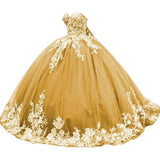 Sparkly Tulle Sweet 15 16 Quinceanera Dress Lace 3D Floral Ball Gown Strapless Puffy Prom Formal Gown