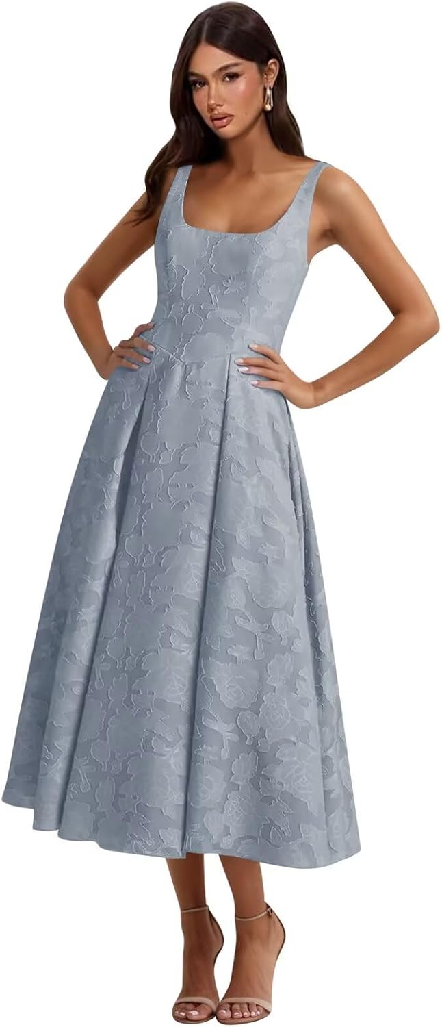 Floral Lace Bridesmaid Dresses for Women Tea Length A Line Pleated Wedding Guest Dress Formal Gown