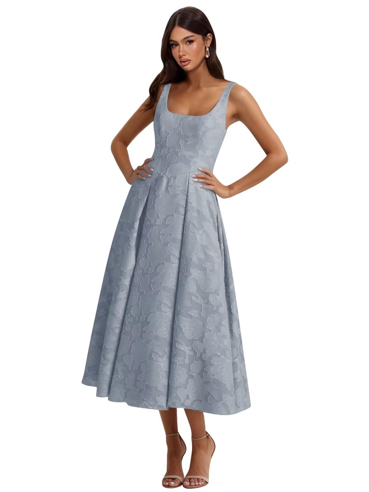 Floral Lace Bridesmaid Dresses for Women Tea Length A Line Pleated Wedding Guest Dress Formal Gown