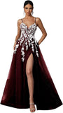 Tulle Prom Dresses 2027 Puffy Ball Gown for Women Formal V Neck Lace Appliques Evening Gown with Slit Long Homecoming Dress