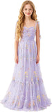 Floral Embroidered Tulle Flower Girl Dress Sweetheart Junior Bridesmaid Dresses Tiered Ruffled Formal Party Prom Gown