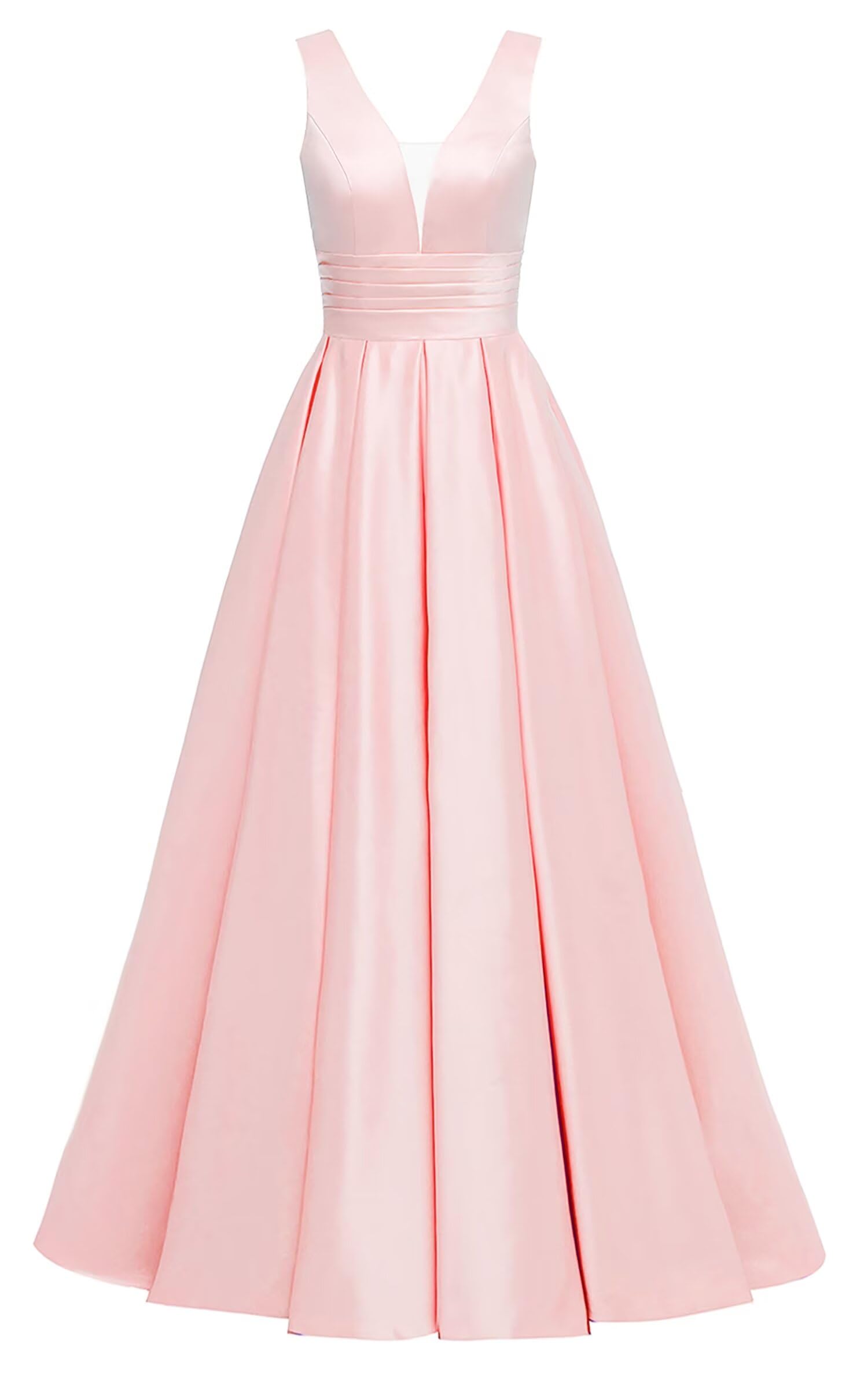 Glitter Satin Prom Dresses for Women Long V Neck A-Line Pleated Formal Evening Party Gowns with Pockets