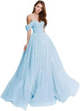 Sparkly Tulle Prom Dress 2026 Off The Shoulder Formal Dresses for Women Glitter A Line Long Ball Gown