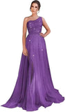 One Shoulder Sequin Prom Dress Long A-Line Tulle Formal Evening Gowns for Women 2027