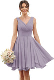 Double V Neck Short Bridesmaid Dresses for Women 2025 Chiffon A Line Formal Evening Gowns with Pockets