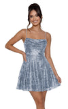 Sequin Prom Dresses 2026 for Teens Spaghetti Straps Cowl Neck Short Cocktail Party Dress
