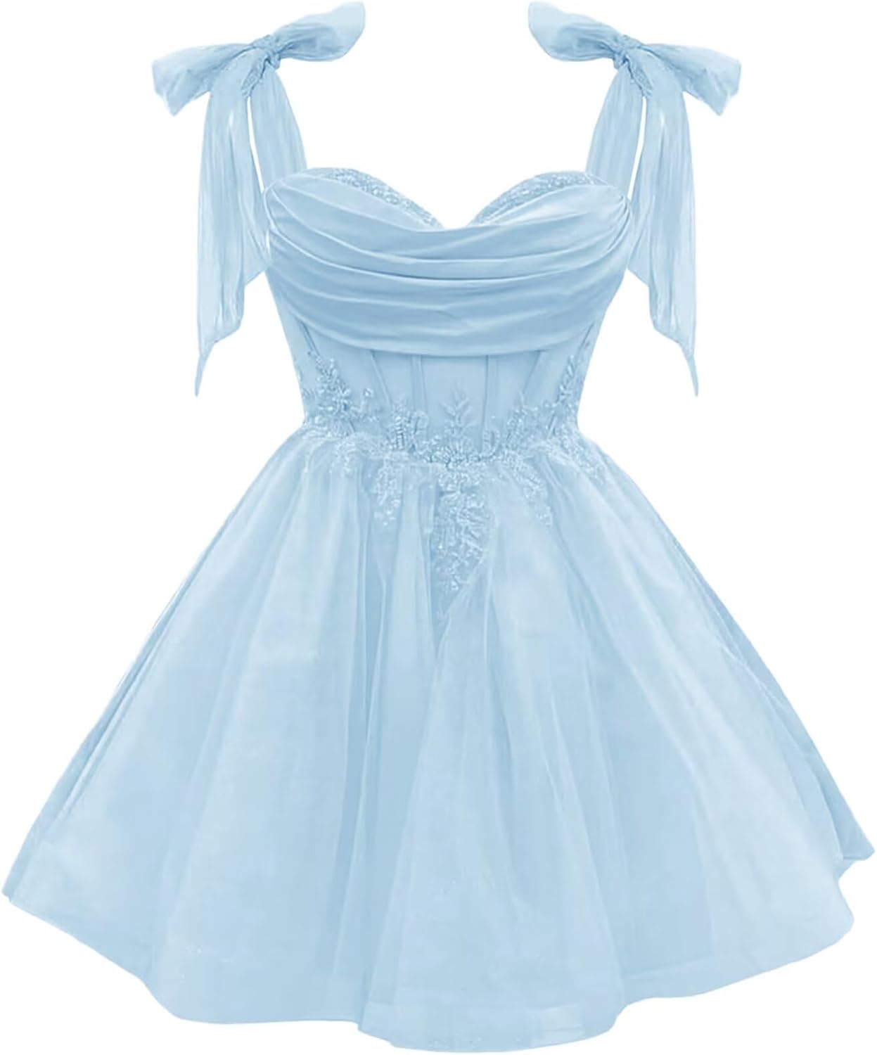 Tulle Short Homecoming Dress for Teens Sparkly Lace DAMA Dresses for Quinceanera Spaghetti Straps Bow Prom Gown