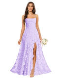 Women’s Ruffled Bridesmaid Dresses Scoop Neck Floral Chiffon Formal Dress Wrap Pleated Wedding Guest Dress