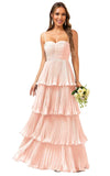Tiered Ruffle Bridesmaid Dresses for Women Spaghetti Straps Long Chiffon Formal Evening Prom Gowns
