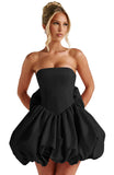 Satin Flower Bud Homecoming Dress Short Prom Dress with Bow Strapless A Line Mini Cocktail Party Gown