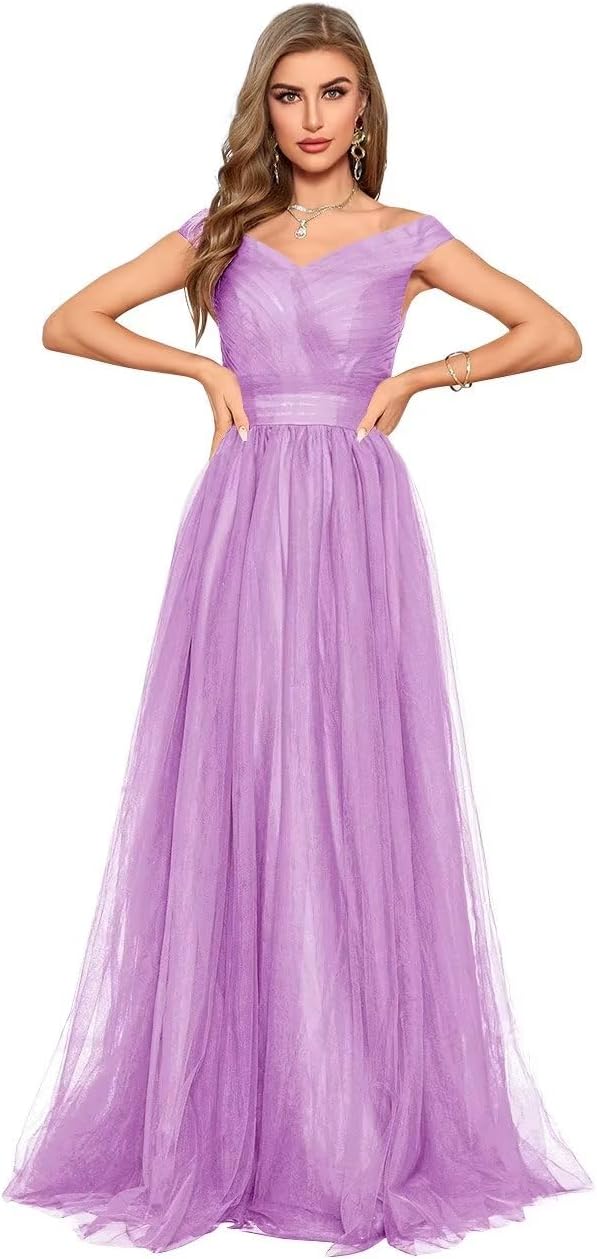 Schulterfreies Ballkleid, langes Ballkleid für Damen, A-Linie, Herzausschnitt, mehrlagiges Tüllkleid für Hochzeit, Abendparty 