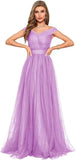 Schulterfreies Ballkleid, langes Ballkleid für Damen, A-Linie, Herzausschnitt, mehrlagiges Tüllkleid für Hochzeit, Abendparty 