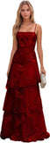 Jacquard Laces Prom Dress for Women Spaghetti Strap Bridesmaid Dresses Long Formal Wedding Party Gown