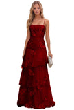 Jacquard Laces Prom Dress for Women Spaghetti Strap Bridesmaid Dresses Long Formal Wedding Party Gown