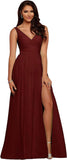 V Neck Chiffon Bridesmaid Dresses for Wedding 2027 Long Pleated Sleeveless Formal Prom Evening Gowns with Slit