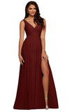 V Neck Chiffon Bridesmaid Dresses for Wedding 2027 Long Pleated Sleeveless Formal Prom Evening Gowns with Slit