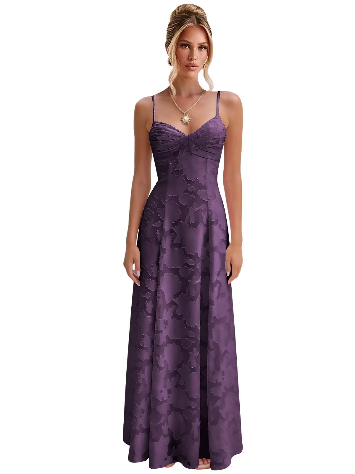 Spaghetti Strap Bridesmaid Dresses for Women Jacquard Floral A Line Long Formal Evening Gown