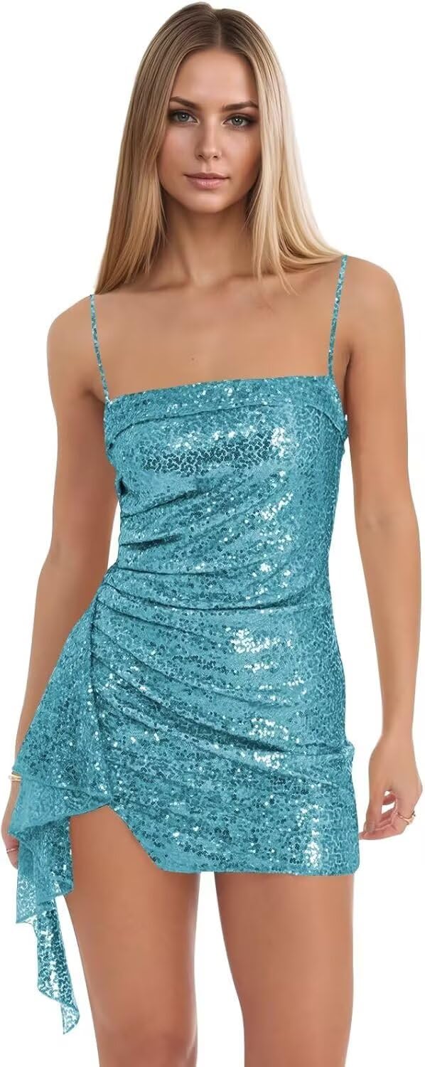 Spaghetti Straps Sequin Homecoming Dresses for Teens 2027 Sparkly Tight Short Prom Cocktail Party Gowns