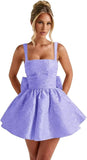 Jacquard Satin Homecoming Dresses for Teens Spaghetti Straps Short Prom Dress A-line Cocktail Party Gowns with Bow
