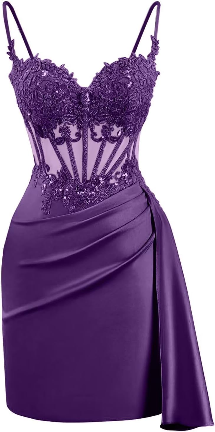 Lace Satin Homecoming Dresses for Teens 2027 Short Prom Dress Spaghetti Straps Corset Cocktail Formal Evening Gowns