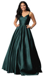 Spaghetti Straps Satin Prom Dresses for Women Long with Pockets Pleated Formal Evening Gowns