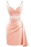 Lace Satin Homecoming Dresses for Teens 2027 Short Prom Dress Spaghetti Straps Corset Cocktail Formal Evening Gowns