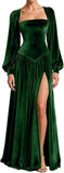 Kingbridal Gowns Long Sleeve Prom Dresses for Women 2027 Velvet Formal Dress with Slit Long A-line Evening Party Gowns